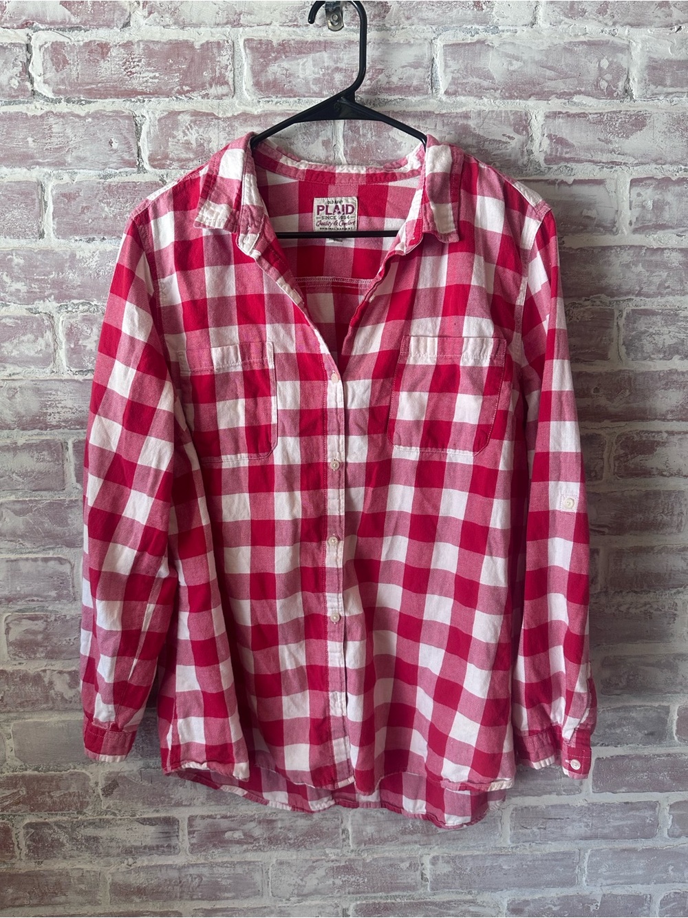 Old Navy Red and White Plaid Button-Down Shirt